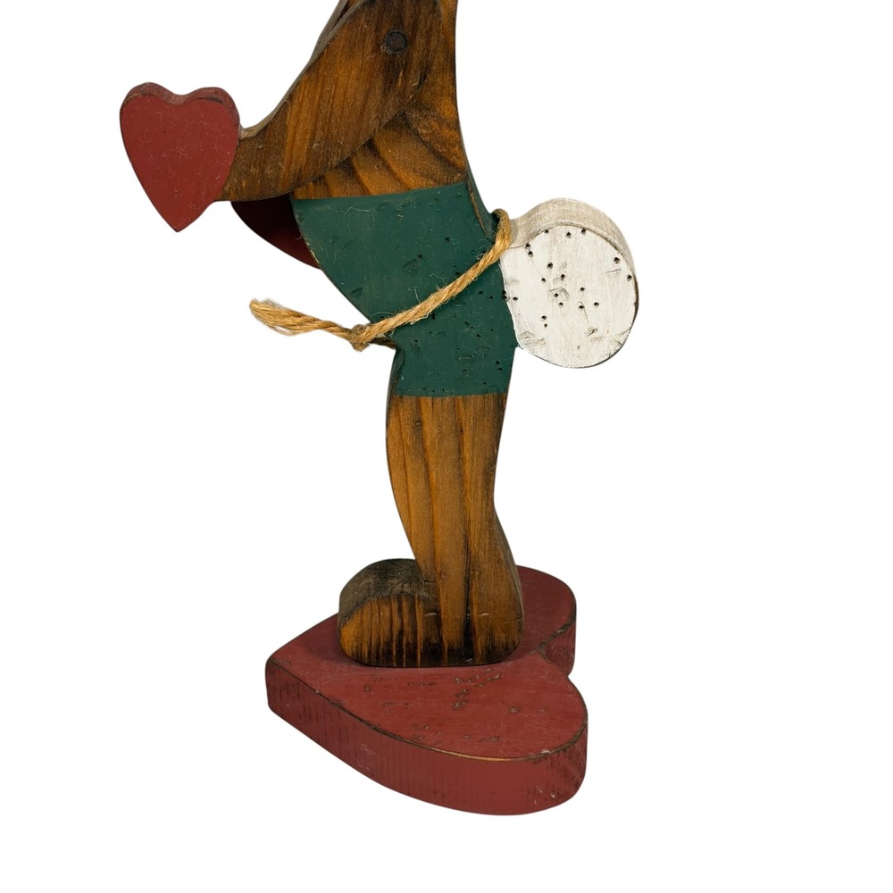 Vintage Folk Art Wooden Bunny Rabbit with Hearts Figurine 12.5" Primitive - Picture 10 of 13
